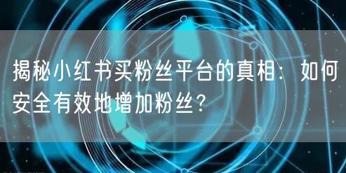 揭秘小红书买粉丝平台的真相:如何安全有效地增加粉丝?