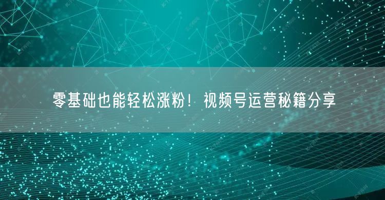 零基础也能轻松涨粉！视频号运营秘籍分享