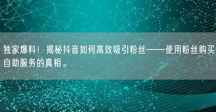 独家爆料！揭秘抖音如何高效吸引粉丝——使用粉丝购买自助服务的真相。
