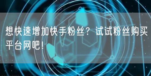 想快速增加快手粉丝?试试粉丝购买平台网吧!